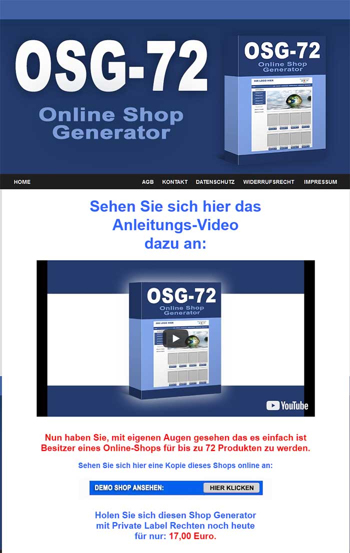 Online Shop Genrator bis 72 Produkte